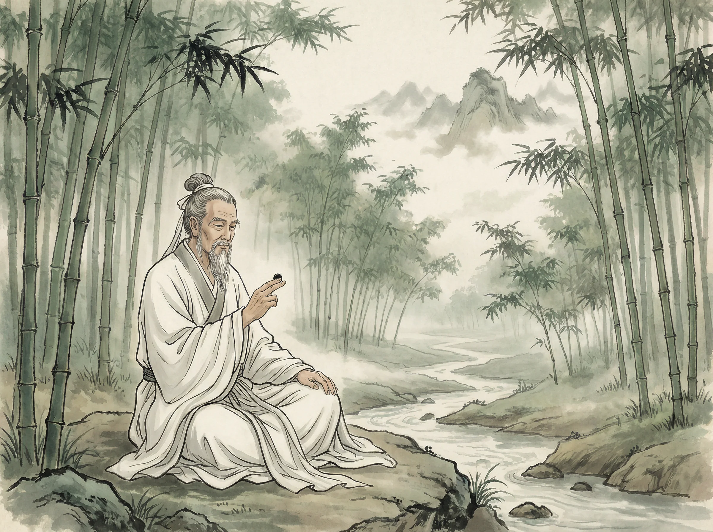 白衣隐士专注思考 问鼎棋牌 棋局